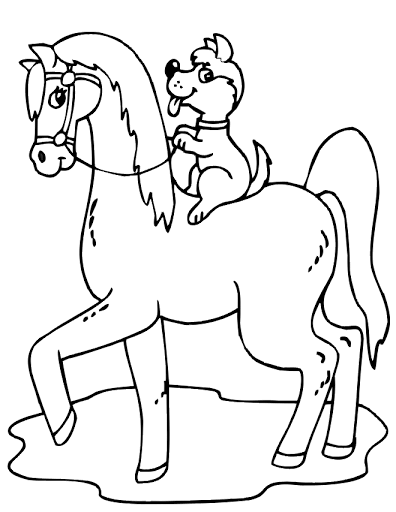 Dog Riding Horse Coloring Page