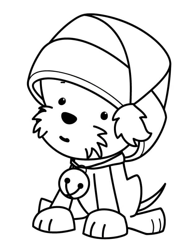 Dog with Santa Hat Coloring Page