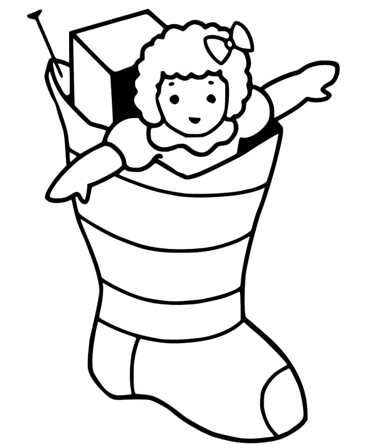 Doll in Christmas Stocking Coloring Page