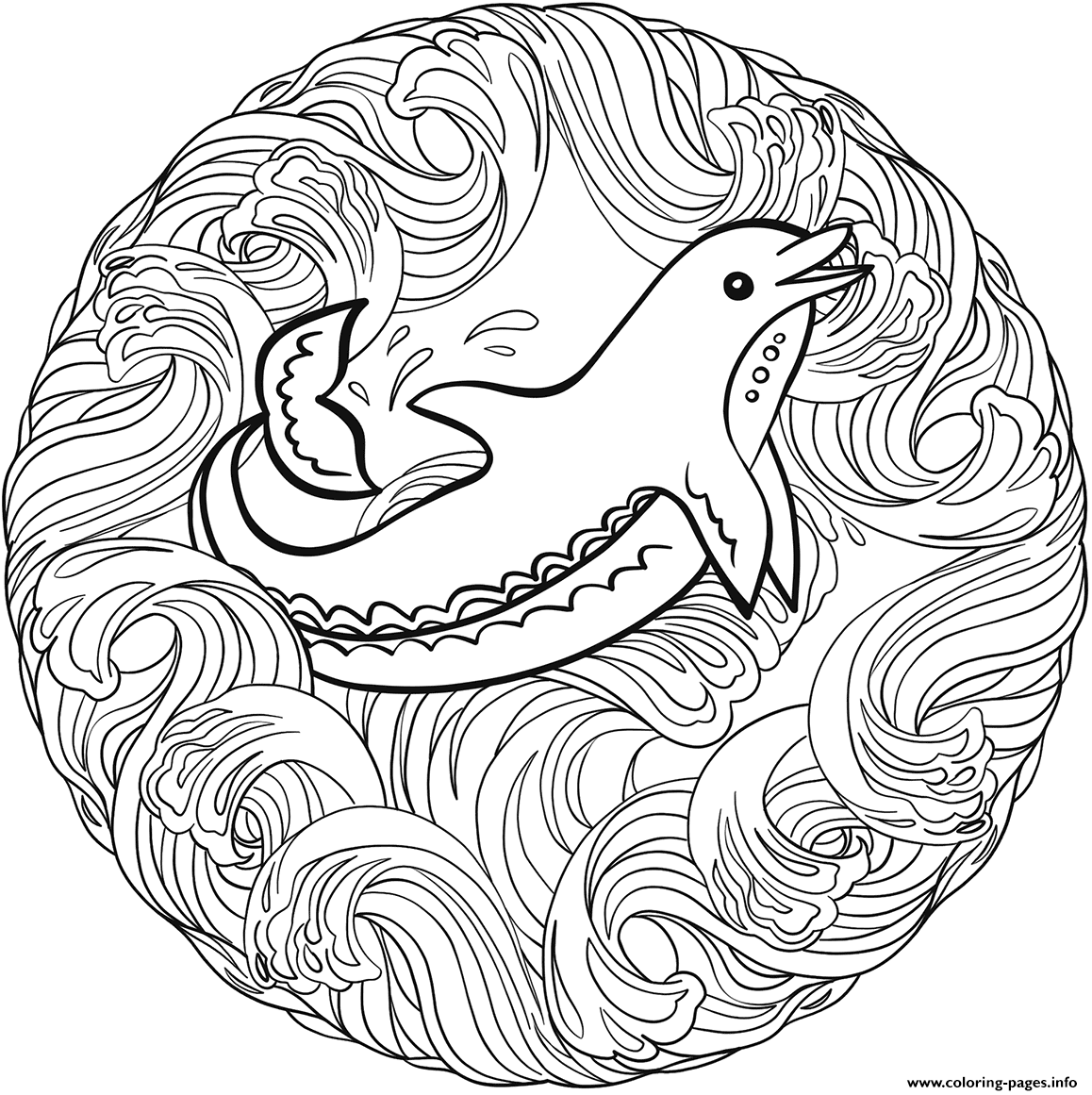 Dolphin Mandala Animal Coloring Page
