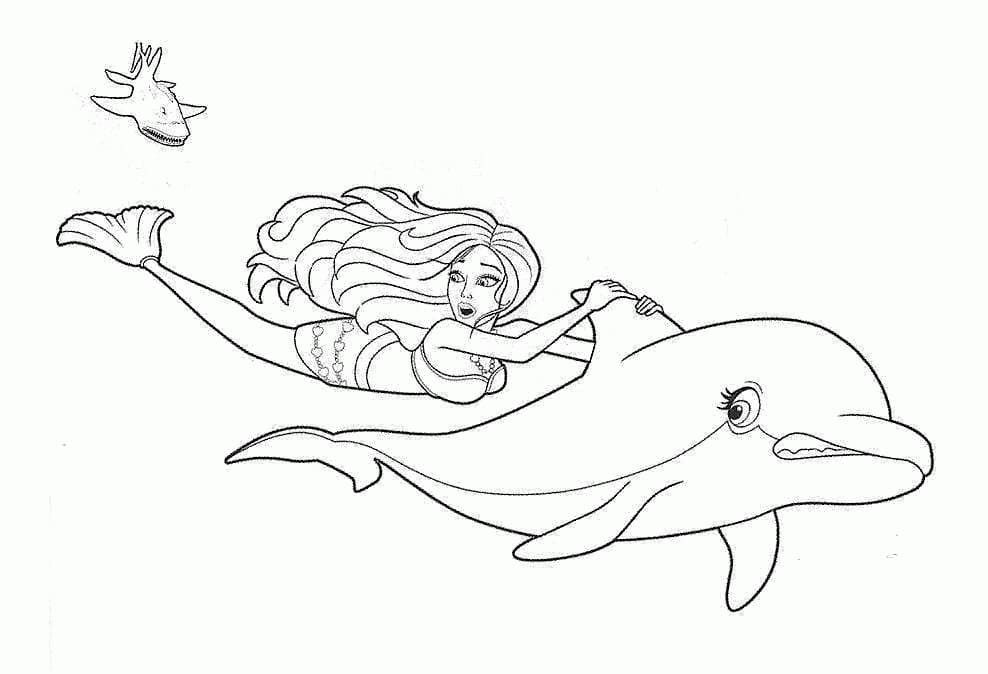 Dolphin Saves Barbie Mermaid Coloring Page