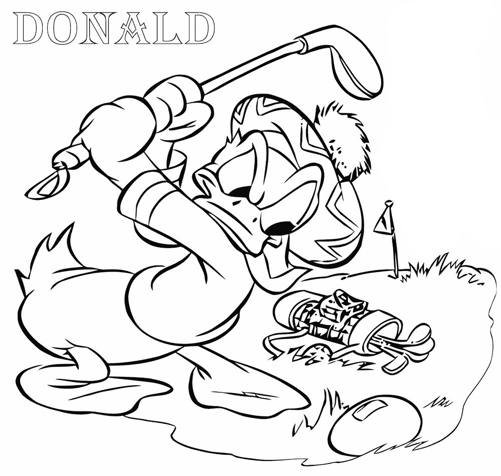 Donald Duck Golfs Coloring Page
