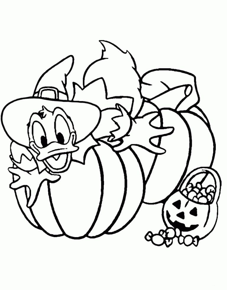 Donald Duck on Hallween Coloring Page