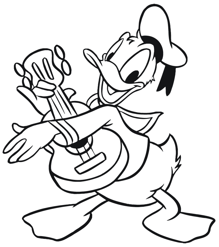 Donald Duck Playing Guitar Coloring Page
