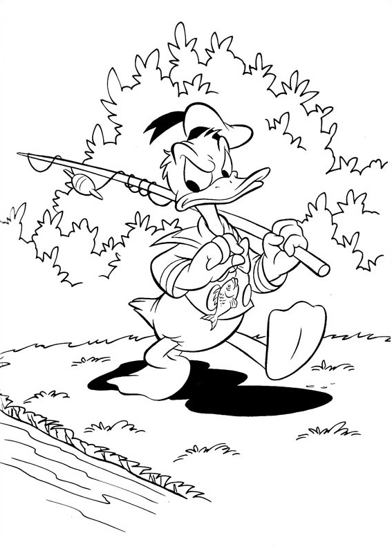 Donald Going Fishing Coloring Page