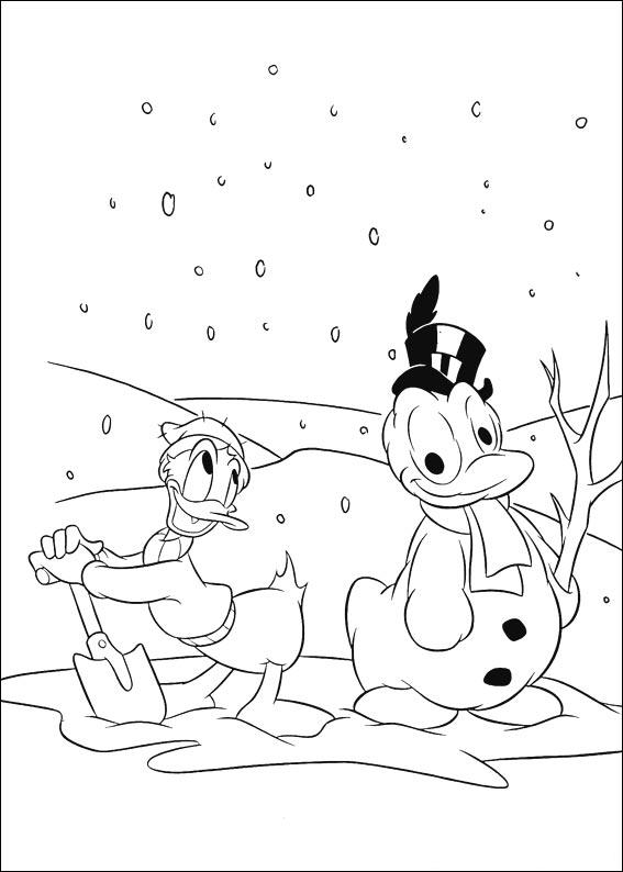 Donald Making Snowman Disney Coloring Page
