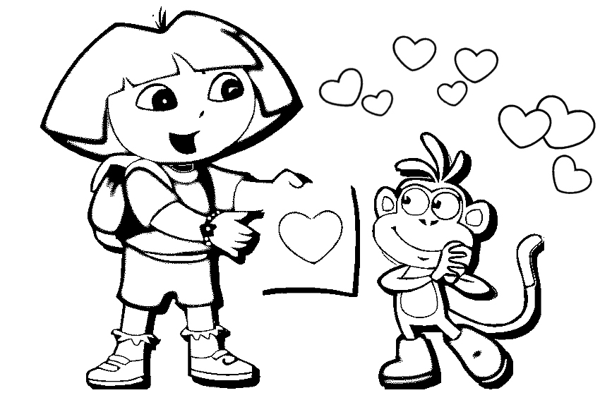 Dora And Boots Valentine S0624 Coloring Page