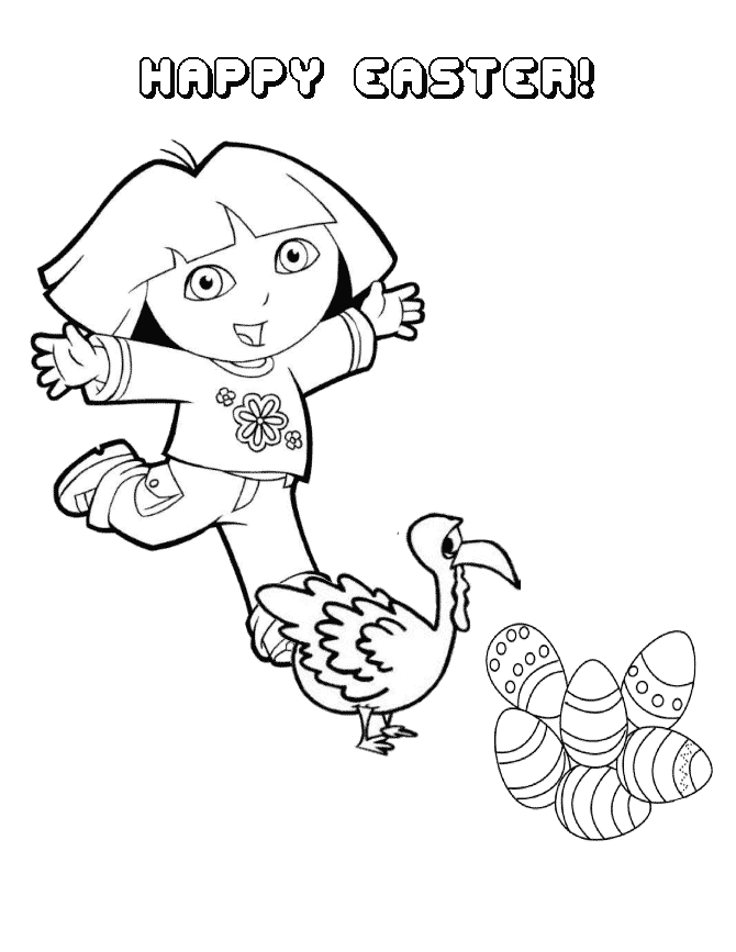 Dora And Easter Eggs Coloring Page