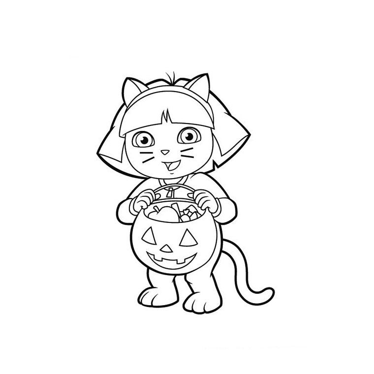 Dora The Explorer Halloween For Kids Coloring Page