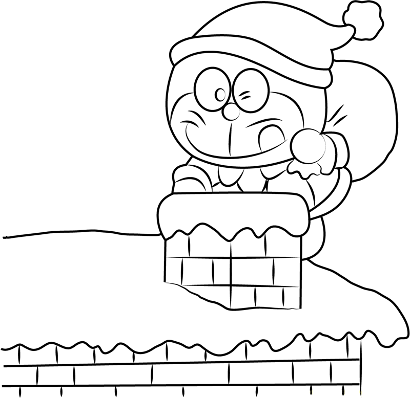 Doraemon On Christmas Coloring Page