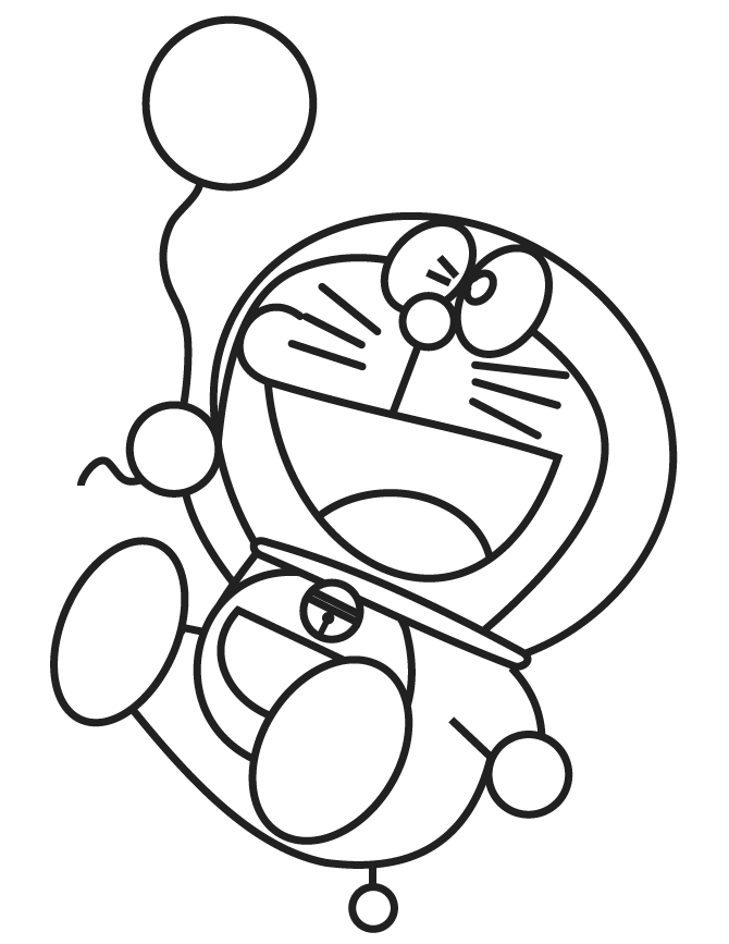 Doraemon With A Balloon Coloring Page