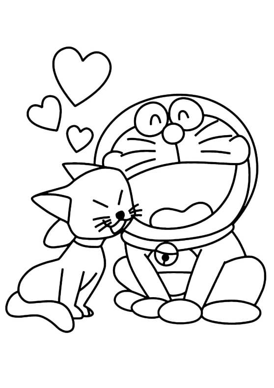 Doraemon With Cat Coloring Page