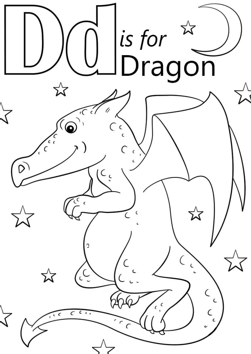 Dragon Letter D Coloring Page