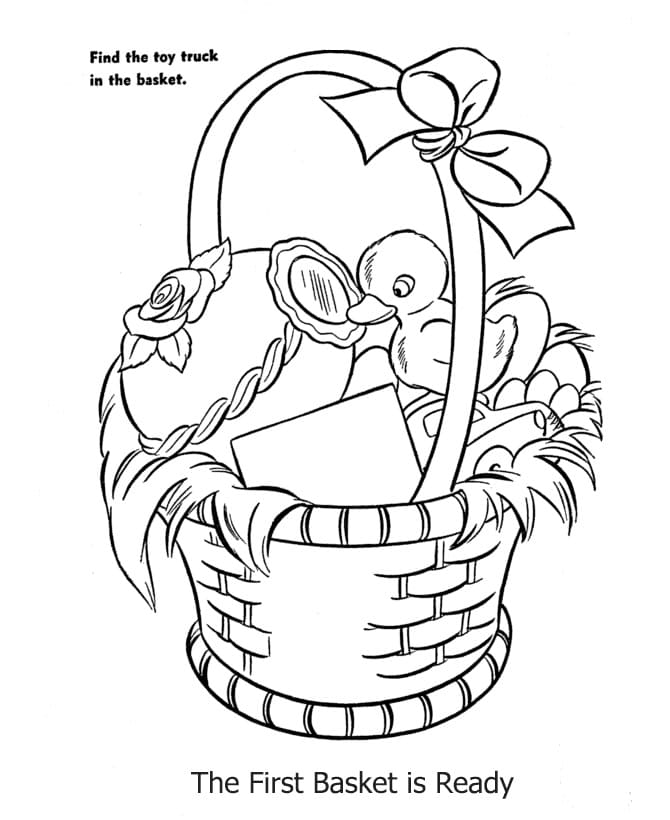 Duck in Easter Basket Coloring Page