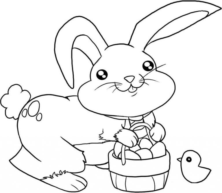 Easter Basket with Bunny Coloring Page