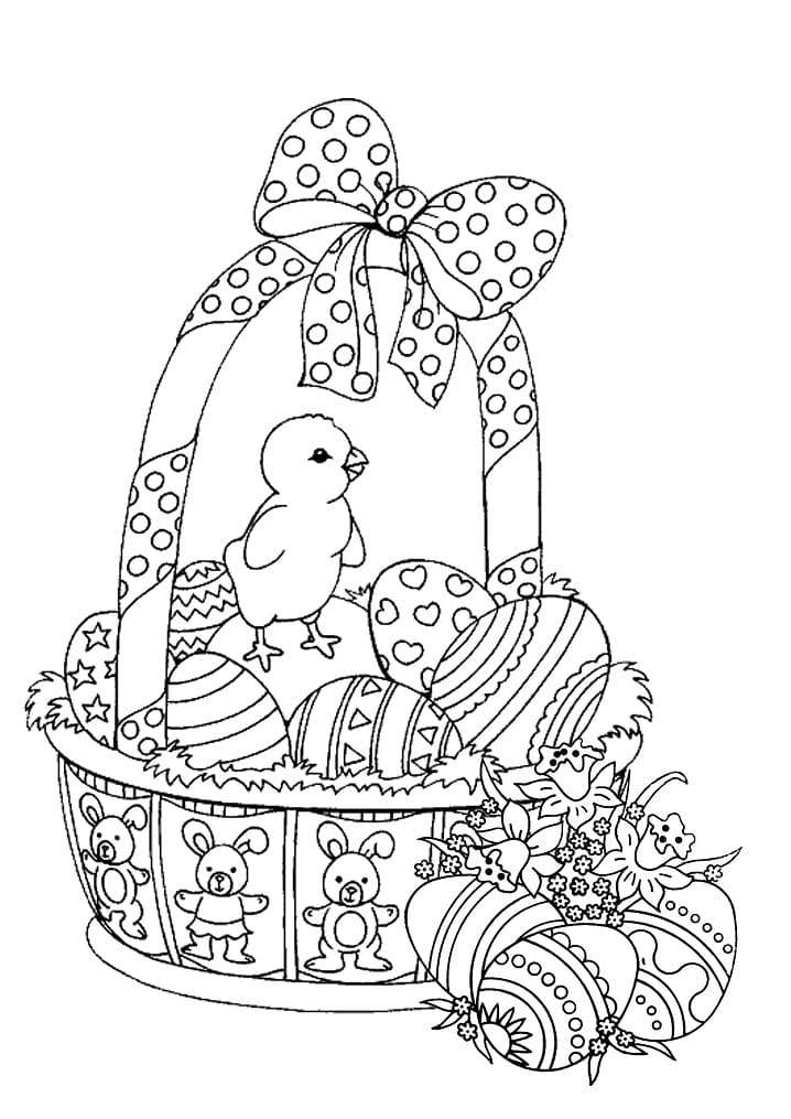 Easter Basket with Chick Coloring Page