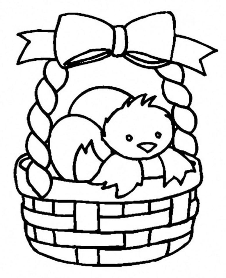 Easter Basket with Little Chick Coloring Page