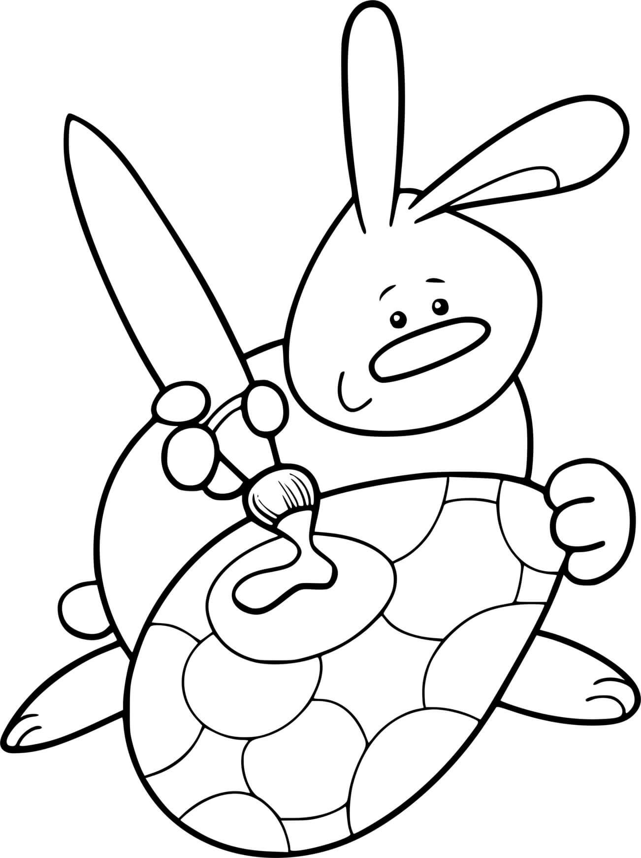 Easter Bunny Painting Egg Coloring Page