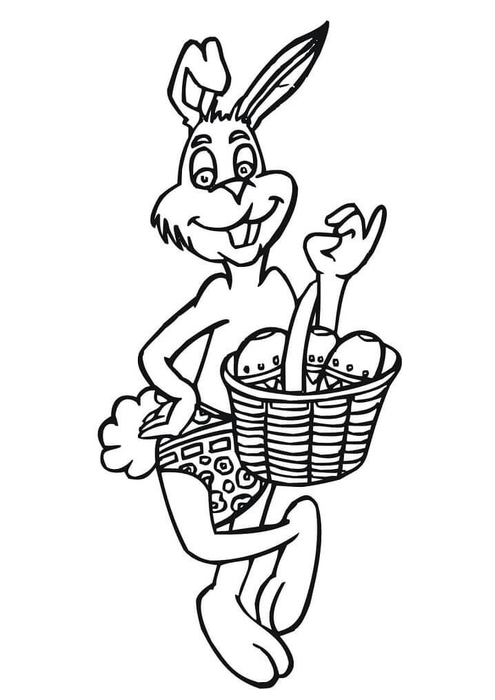 Easter Bunny with Easter Basket Coloring Page