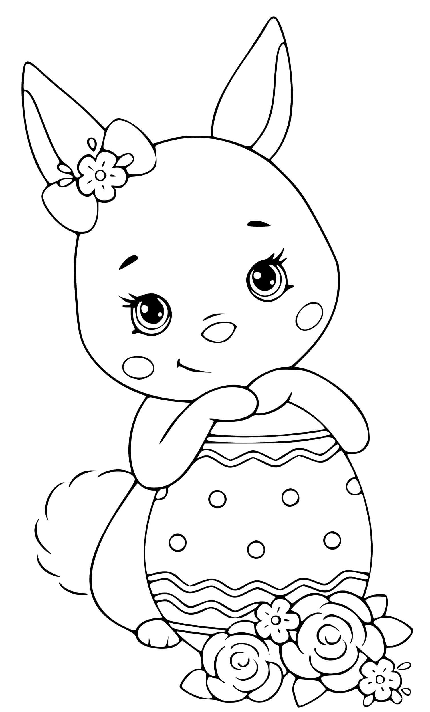 Easter Bunny With Egg Coloring Page