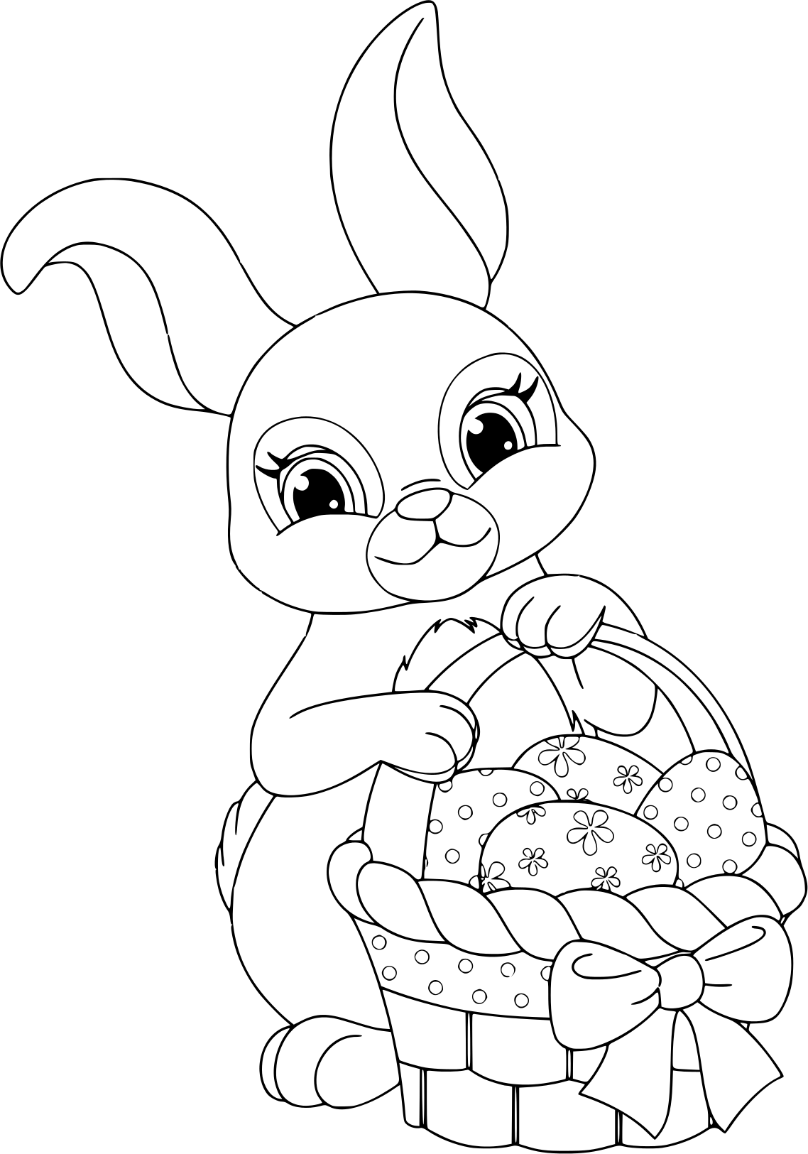 Easter Rabbit With Basket And Eggs Coloring Page