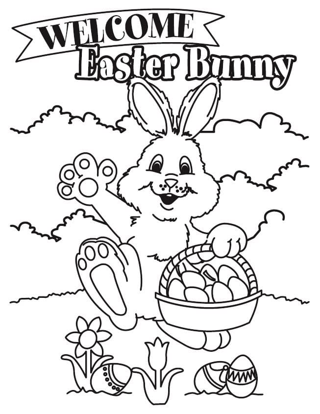 Easter Rabbit with Easter Basket Coloring Page