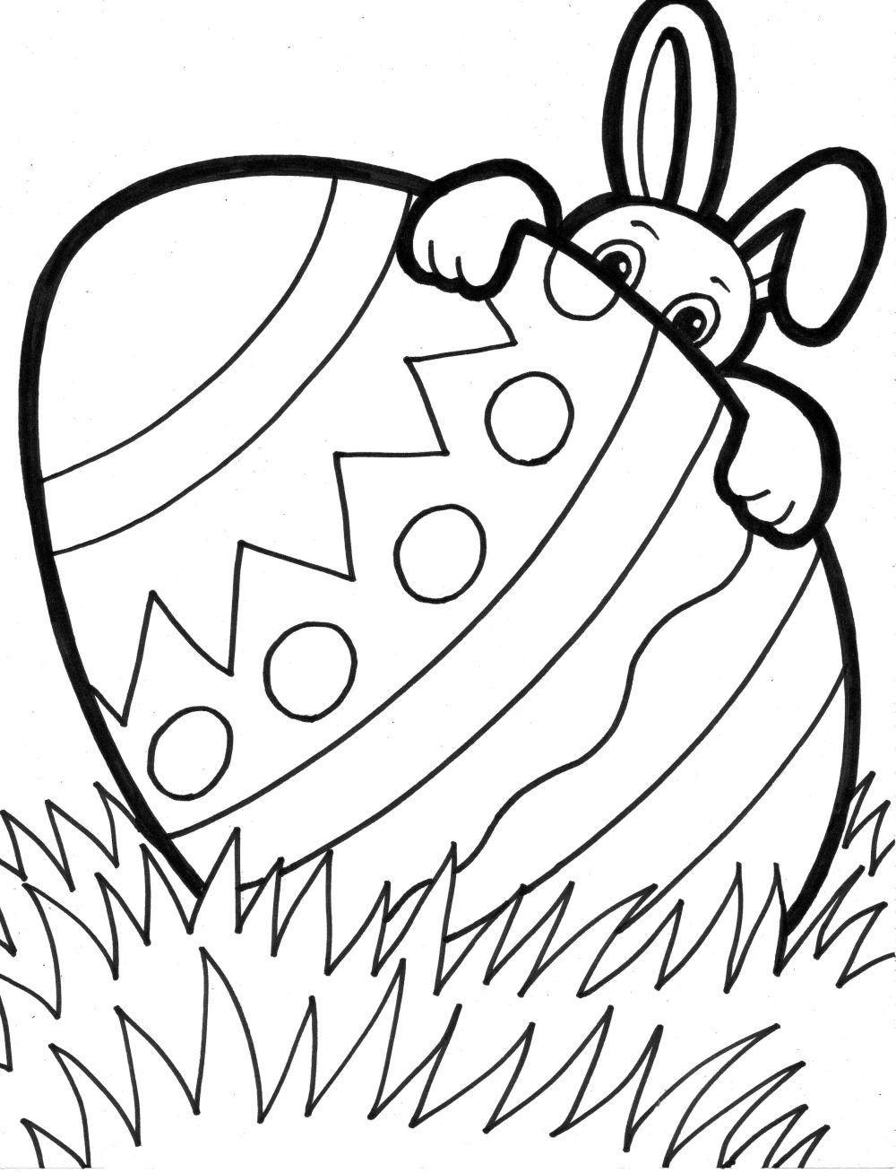 Easter With Cute Bunny Coloring Page