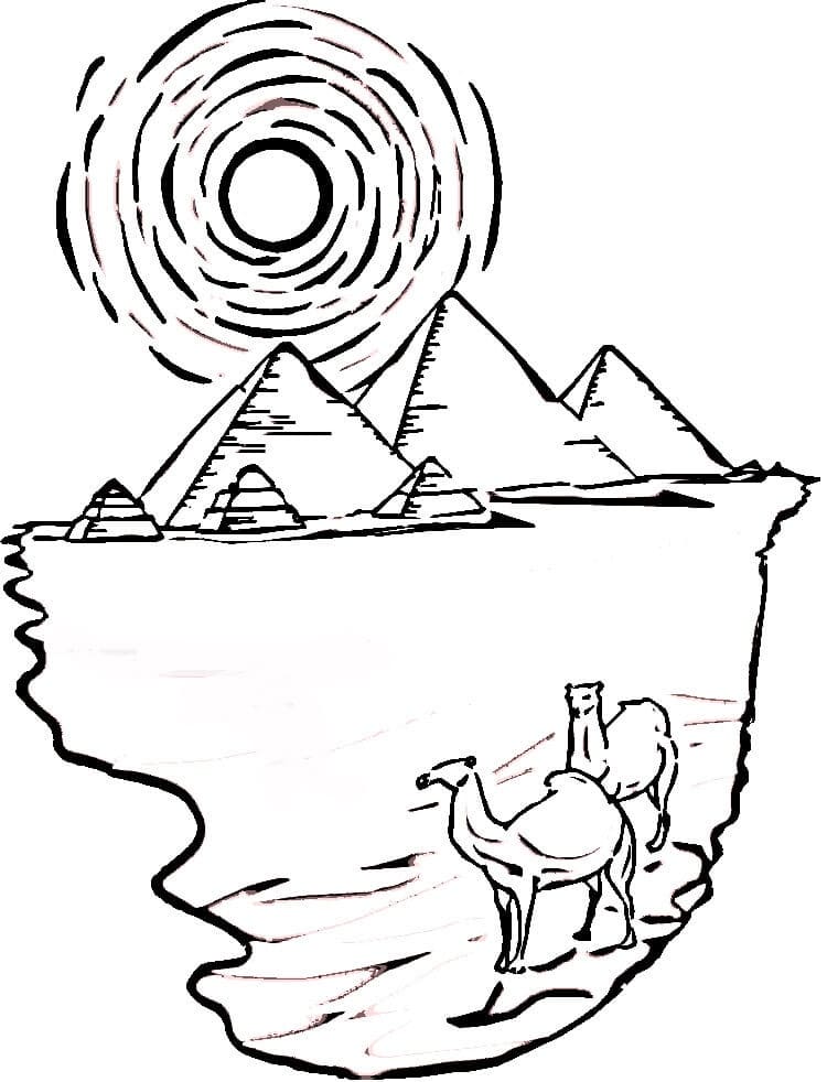 Egyptian Pyramids and Camels Coloring Page