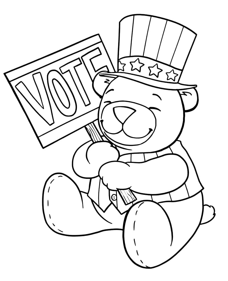Election Day Vote Bear Coloring Page