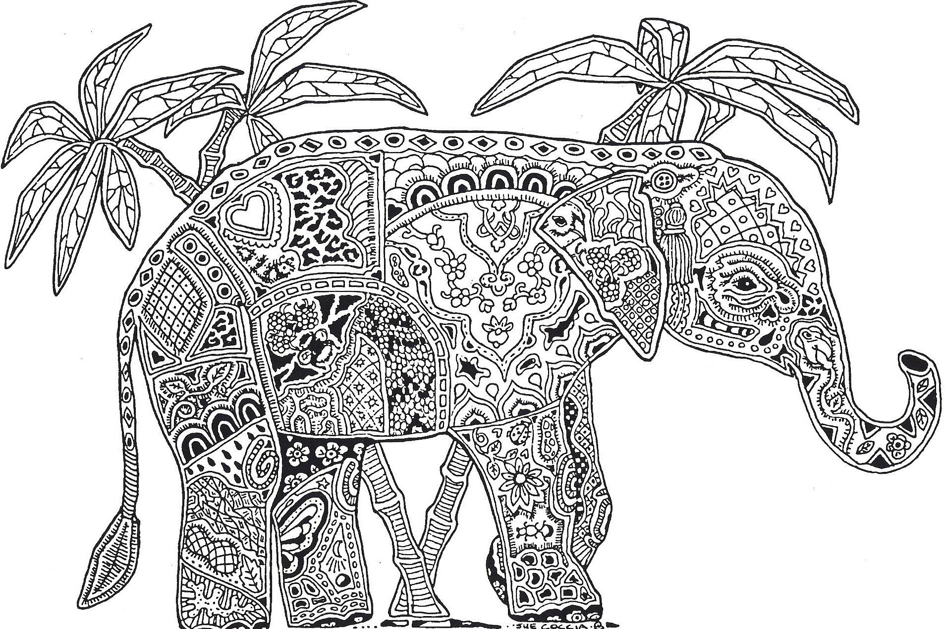 Elephant Adults Hard Difficult Coloring Pages Coloring Page