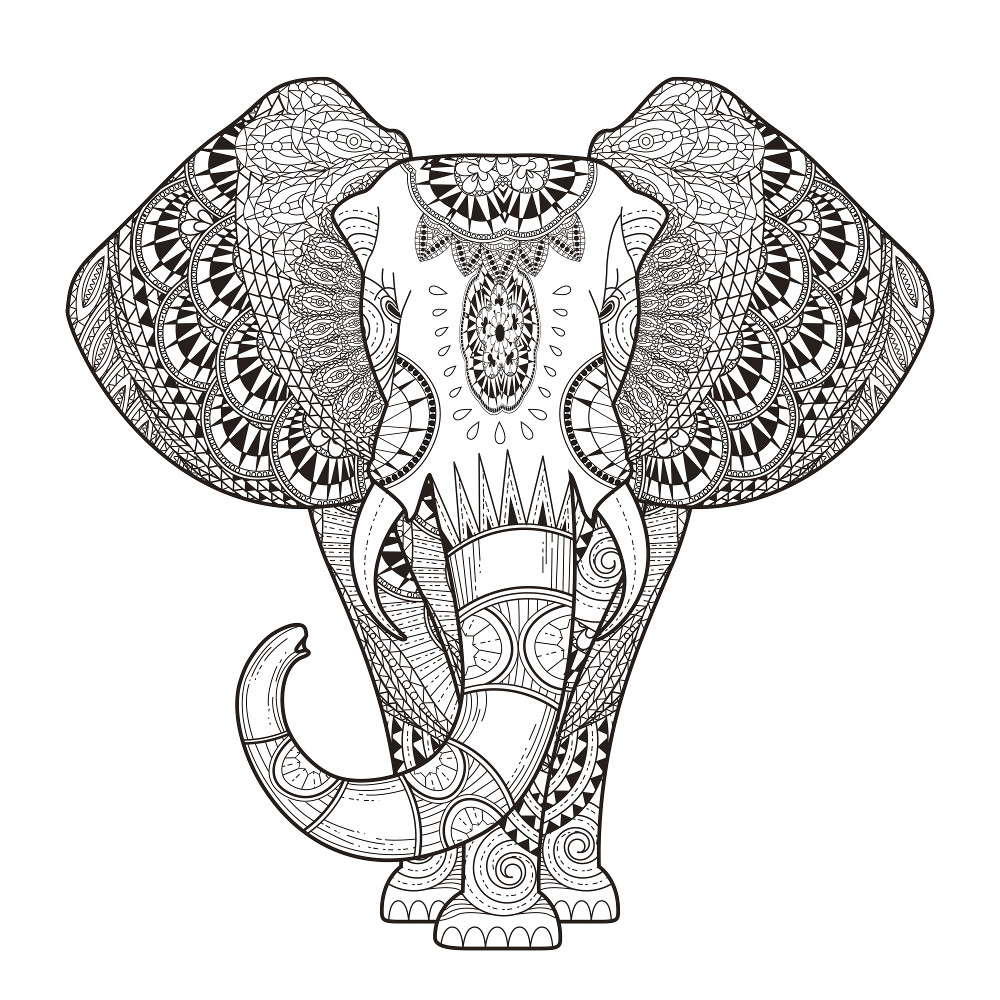 Elephant For Adult Hard Difficult Zen Anti Stress Animal Coloring Page