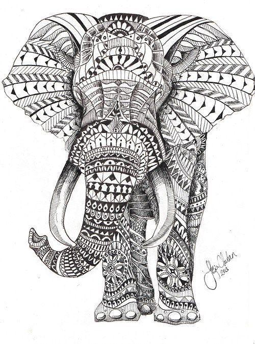 Elephant For Adults Color Hard Difficult Coloring Page