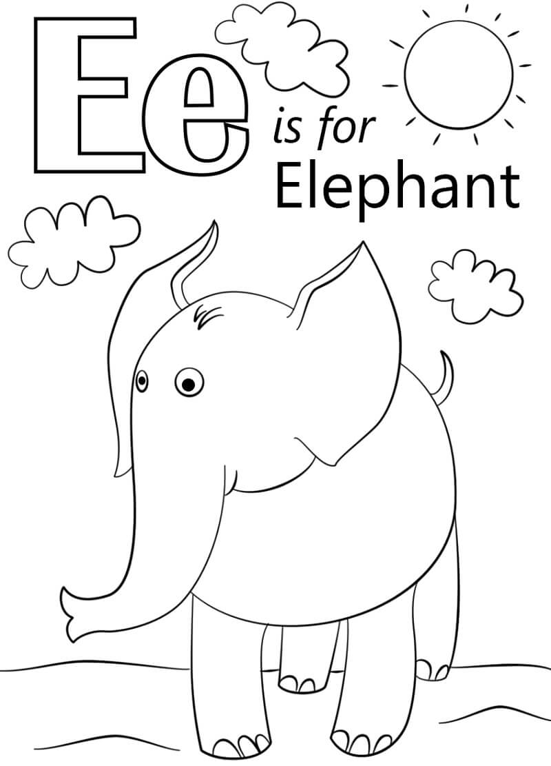 Elephant Letter E Coloring Page