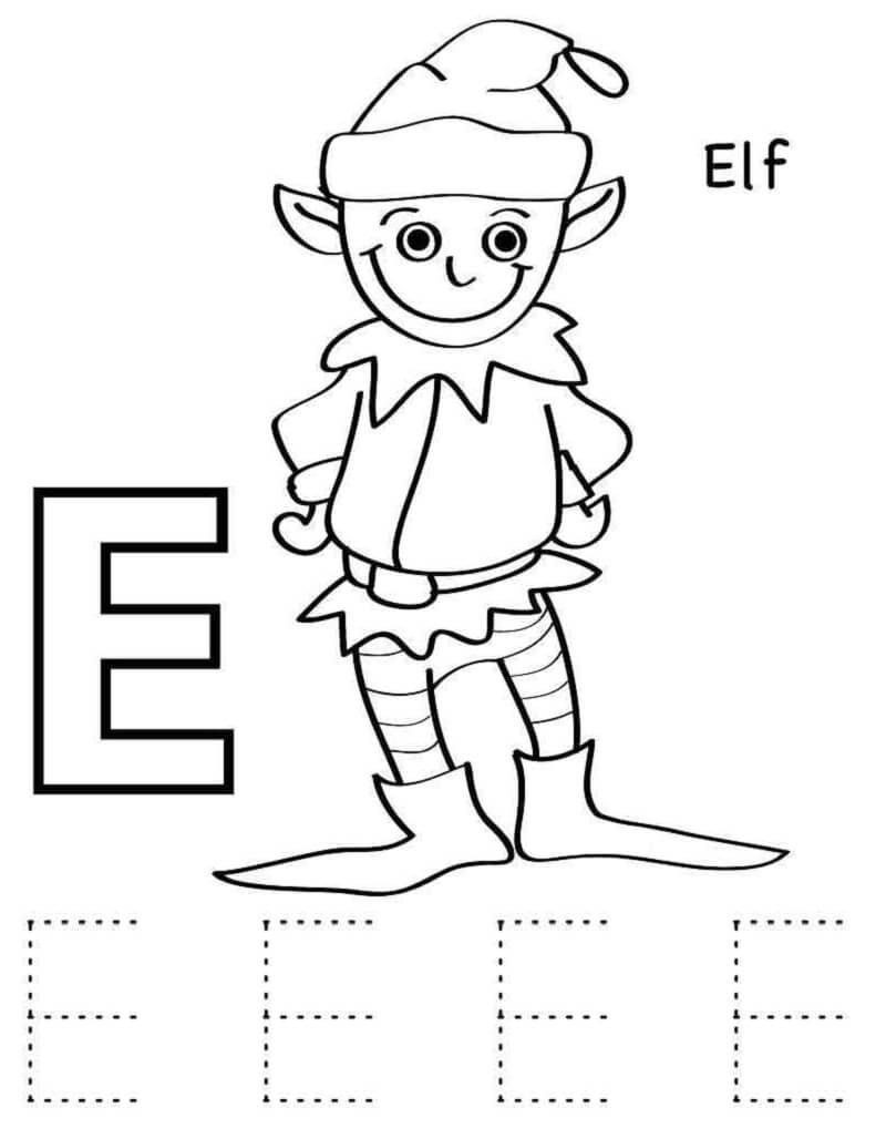 Elf Letter E Coloring Page