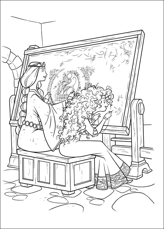 Elinor And Merida Embroidering Coloring Page