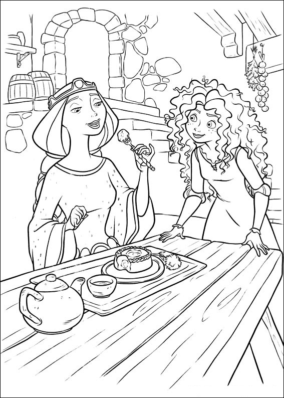Elinor Eeating With Merida Coloring Page
