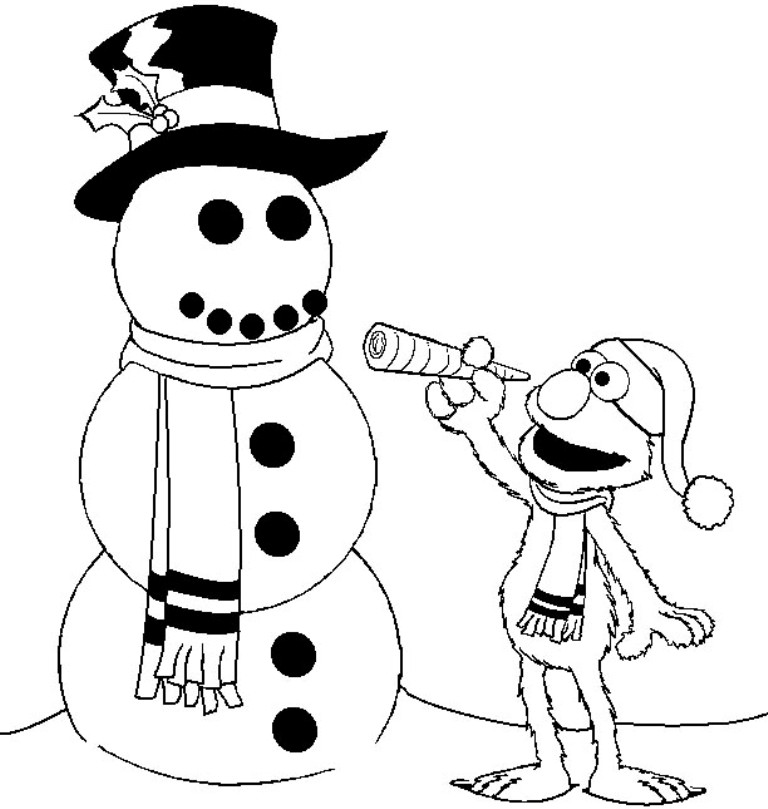 Elmo And Snowman Winter For Kids Coloring Page