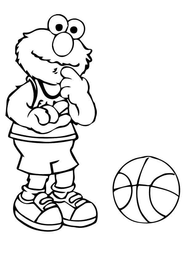 Elmo Playing Basketballs Coloring Page