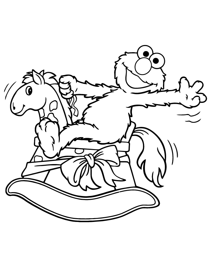 Elmo Riding Rocking Horse Coloring Page Coloring Page