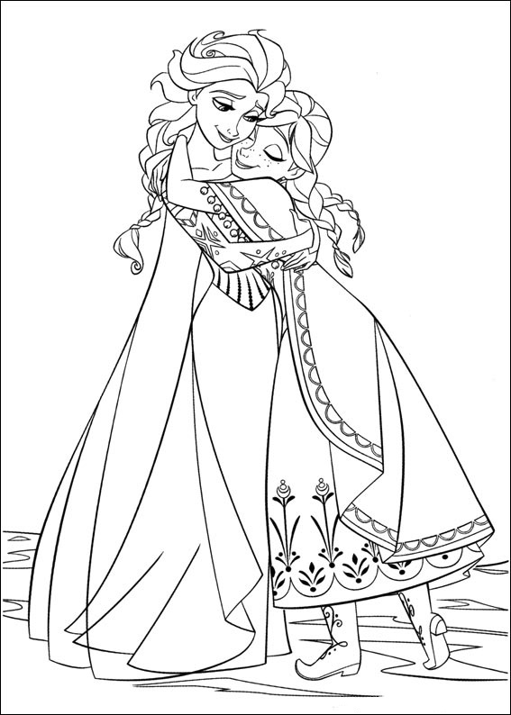 Elsa And Anna Hugging Coloring Page