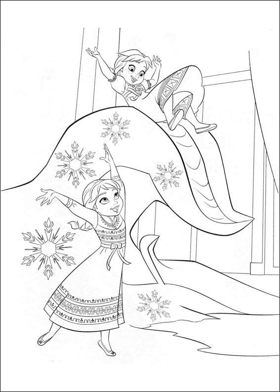 Elsa And Anna Playing Coloring Page