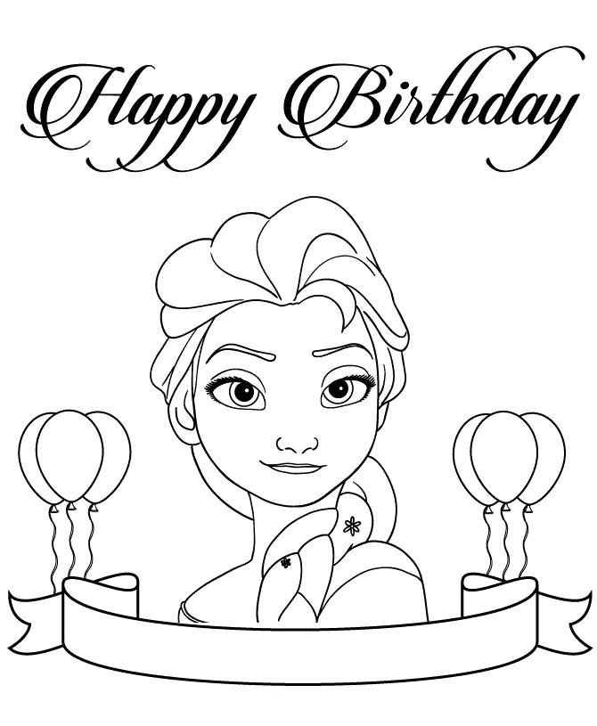 Elsa And Birthday Ribbon Colouring Page Coloring Page