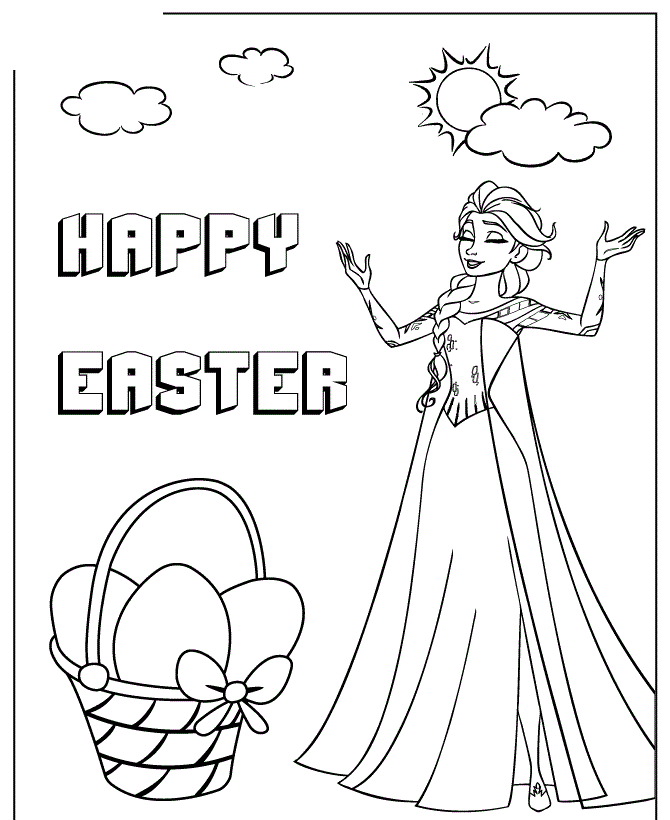 Elsa And Easter Basket Colouring Page Coloring Page