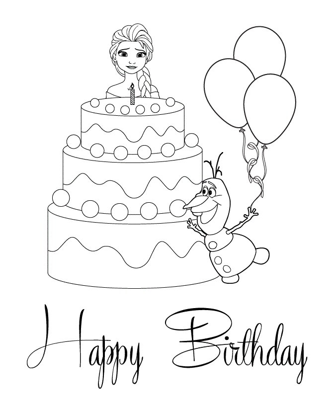 Elsa And Olaf With Cake Colouring Page Coloring Page