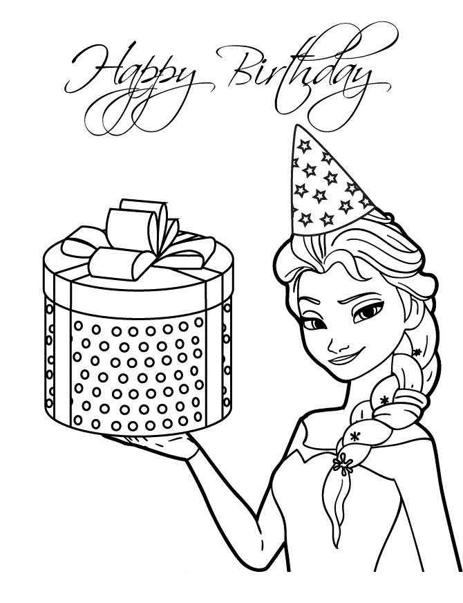 Elsa And Present Colouring Page