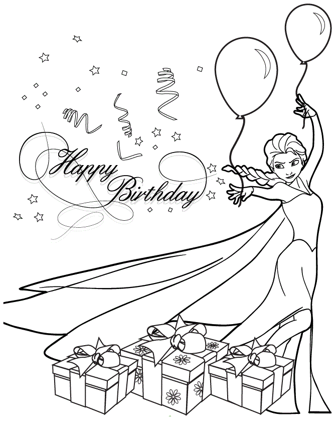 Elsa Birthday Party Colouring Page