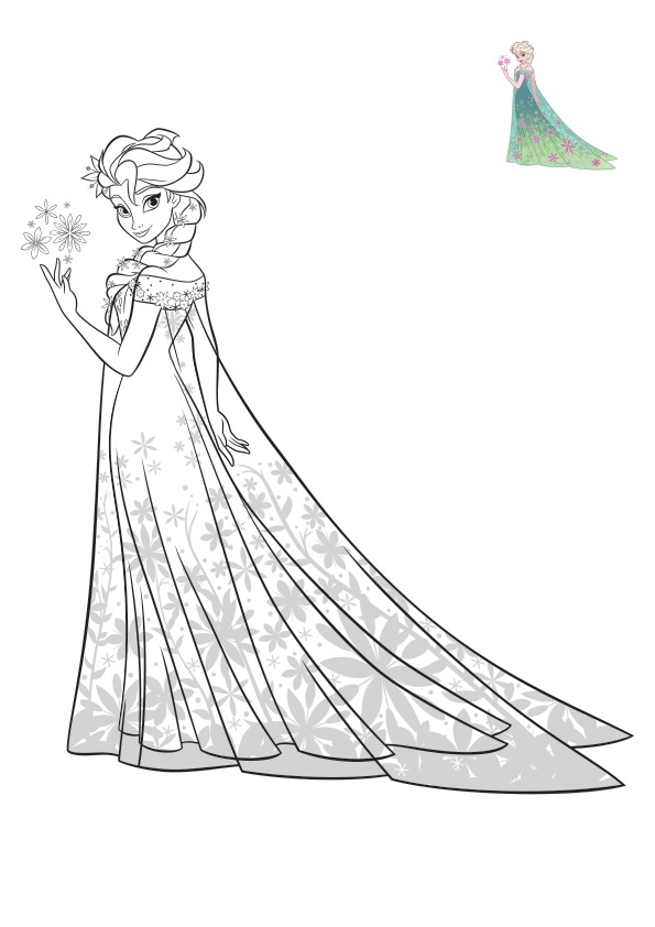 Elsa Frozen Exotic Dress Disney Coloring Page
