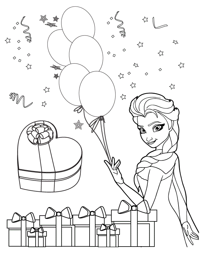 Elsa Holding Balloons Colouring Page Coloring Page