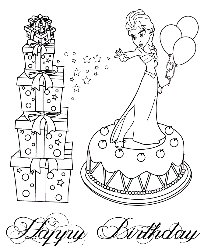 Elsa On Cake Colouring Page Coloring Page