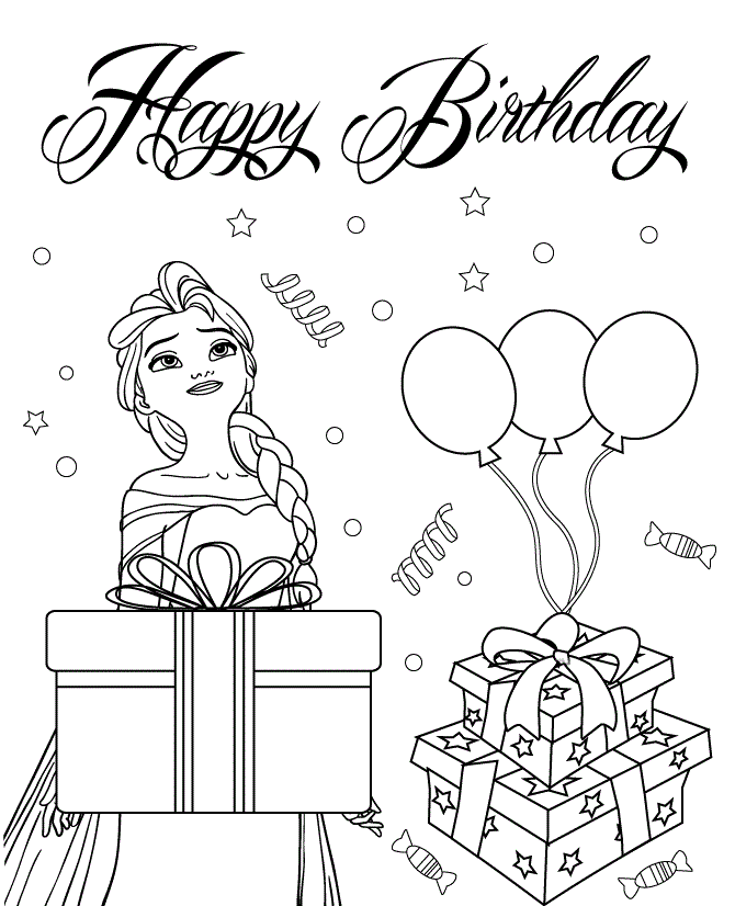 Elsa Wishes You Happy Birthday Colouring Page Coloring Page